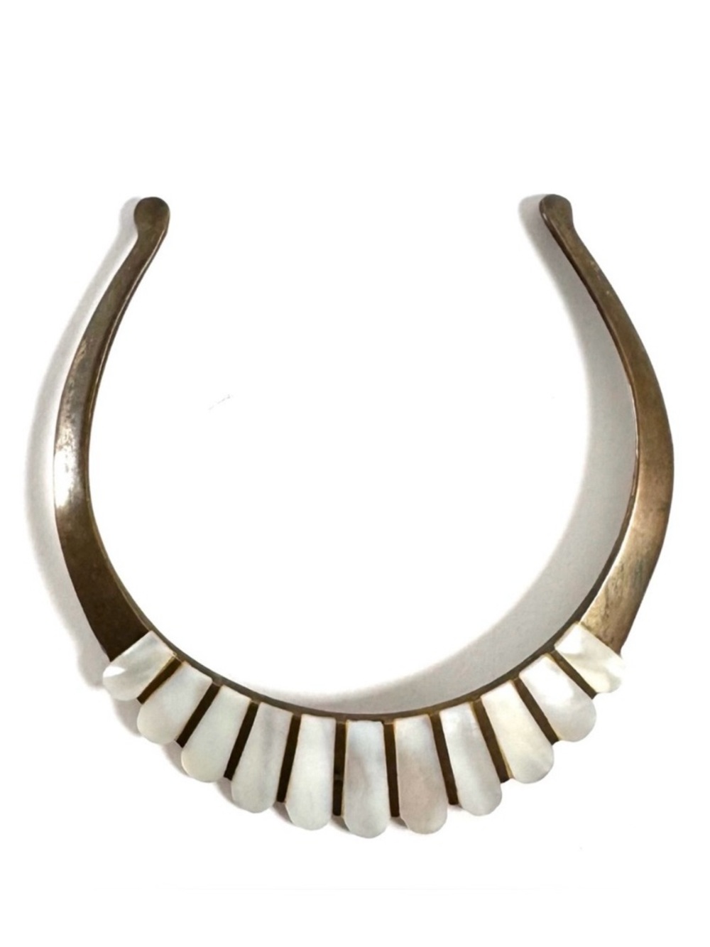 Vintage Mother of Pearl Brass Collar Necklace Torque Choker